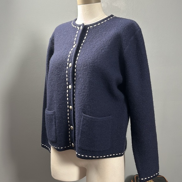 Karen Scott Light Navy Blue Tweed Style Cardigan size M sweater lady - Picture 2 of 16